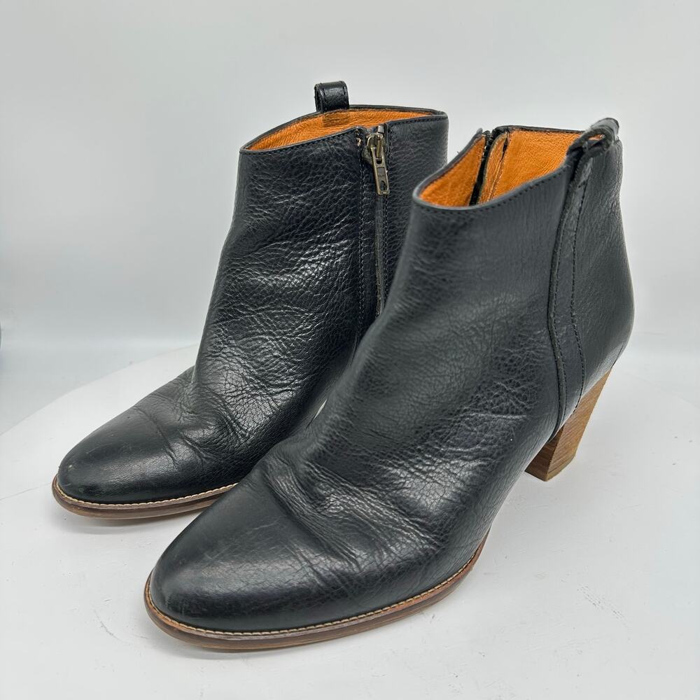 Madewell Billie Black Leather Ankle Stacked Wooden Heel Booties Womens 8.5
